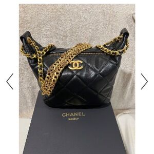 Black Quilted Bag with Gold Chain Accent - NIB